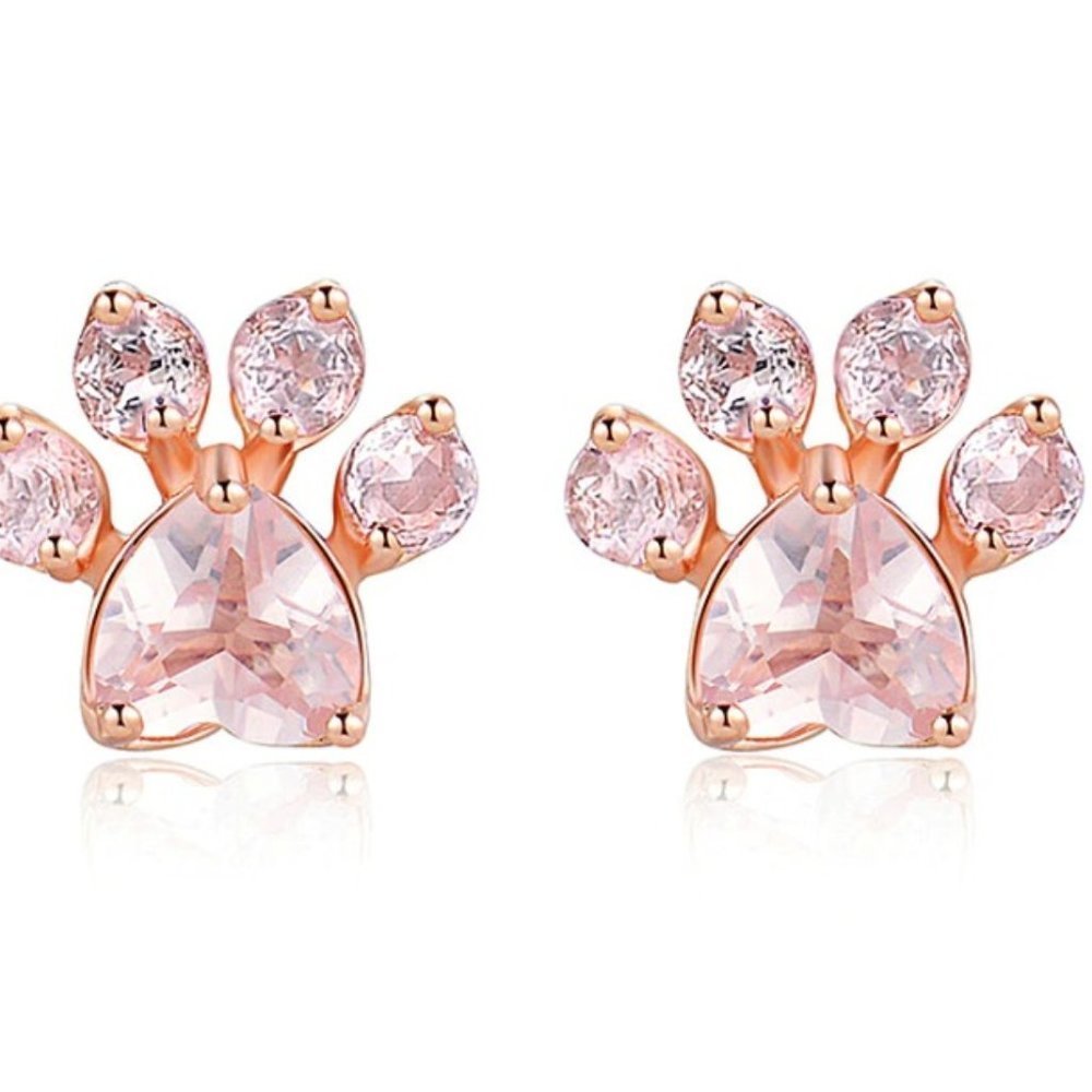 Rose Gold Dog Paw Set Necklace Ring Earrings - Picture 5 of 9